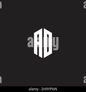 AO Logo monogram with hexagon shape style design template isolated on black background Stock Vector