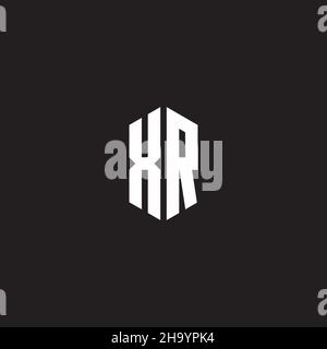XR Logo monogram with hexagon shape style design template isolated on black background Stock Vector