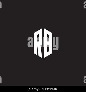 RB Logo monogram with hexagon shape style design template isolated on black background Stock Vector