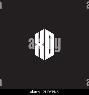 XO Logo monogram with hexagon shape style design template isolated on black background Stock Vector