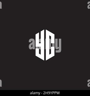 YC Logo monogram with hexagon shape style design template isolated on black background Stock Vector