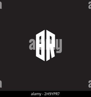 BR Logo monogram with hexagon shape style design template isolated on black background Stock Vector