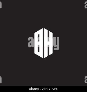 BH Logo monogram with hexagon shape style design template isolated on black background Stock Vector