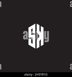 SK Logo monogram with hexagon shape style design template isolated on black background Stock Vector