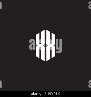 XX Logo monogram with hexagon shape style design template isolated on black background Stock Vector