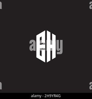 EH Logo monogram with hexagon shape style design template isolated on black background Stock Vector