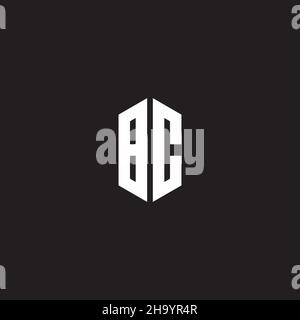 BC Logo monogram with hexagon shape style design template isolated on black background Stock Vector