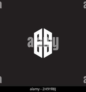 ES Logo monogram with hexagon shape style design template isolated on black background Stock Vector