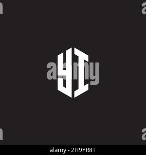 YI Logo monogram with hexagon shape style design template isolated on black background Stock Vector