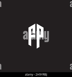 FP Logo monogram with hexagon shape style design template isolated on black background Stock Vector