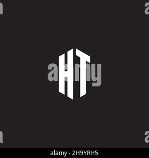 HT Logo monogram with hexagon shape style design template isolated on black background Stock Vector