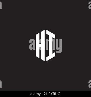 HI Logo monogram with hexagon shape style design template isolated on black background Stock Vector