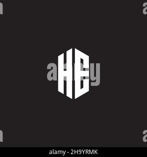 HE Logo monogram with hexagon shape style design template isolated on black background Stock Vector