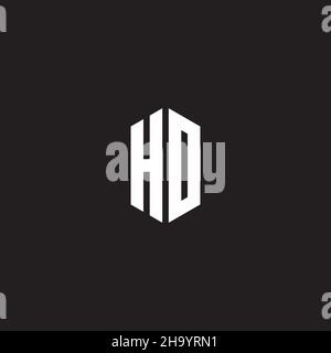HO Logo monogram with hexagon shape style design template isolated on black background Stock Vector