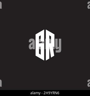 GR Logo monogram with hexagon shape style design template isolated on black background Stock Vector