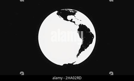 Abstract animation of rotating white planet Earth on black background. Animation of white-black planet rotating with point atmosphere in black isolate Stock Photo