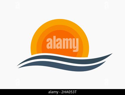 Sunset over sea icon. Vector illustration. Stock Vector