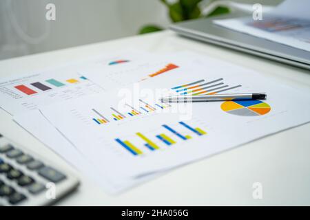 Chart graph financial reports project accounting in modern office, finance and business concept. Stock Photo