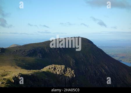 Walking Group of People on the Summit of the Wainwright 'Red Pike' in Buttermere, Lake District National Park, Cumbria, UK. Stock Photo