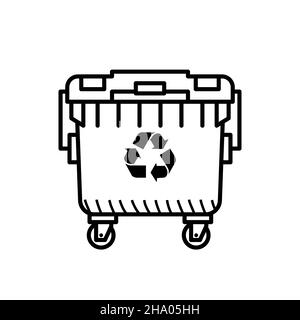 Recycle garbage bin. Trash can black and white Stock Vector