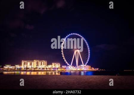 Beautiful night view of the Ain Dubai, the world's largest Ferris wheel on Bluewaters Island at the Dubai Marina district, Dubai, UAE Stock Photo