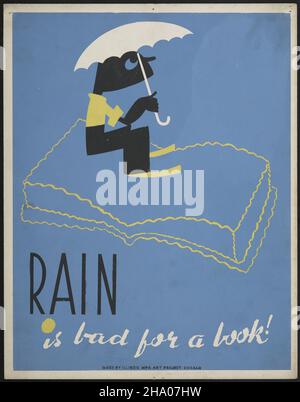 Rain is bad for a book -  Work Progress Administration - Federal Art Project -  Vintage poster Stock Photo