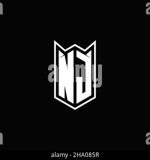 NJ Logo monogram with shield shape designs template vector icon modern Stock Vector
