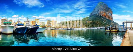 Rock of Penon by Ifach. Mediterranean coast landscape in the city of Calpe. Coastal city located in the Valencian Community, Alicante, Spain. Stock Photo