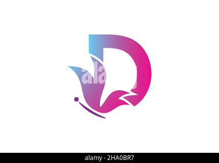 this is a creative letter D add butterfly icon design Stock Vector