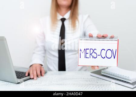 Inspiration showing sign Mers Cov. Business approach viral respiratory illness that first reported Saudi Arabia Intern Starting A New Job Post Stock Photo