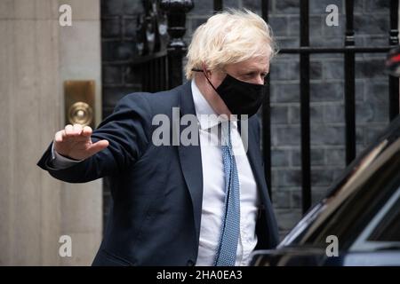 Prime Minister Boris Johnson Leaves 10 Downing Street For PMQs Stock Photo