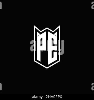 PE Logo monogram with shield shape designs template vector icon modern Stock Vector