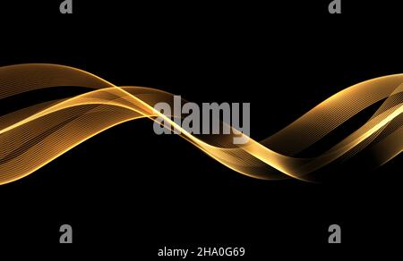 Abstract Waves. Shiny moving lines design element on dark background for greeting card and disqount voucher. Stock Vector
