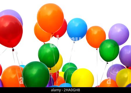 bunch of multicolored balloons in the city festival,isolated on white Stock Photo