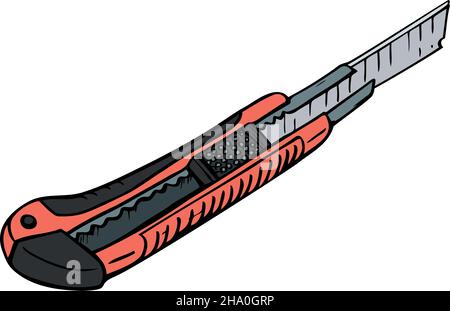 Vector illustration of boxcutter. Isolated stationery knife. Stock Vector