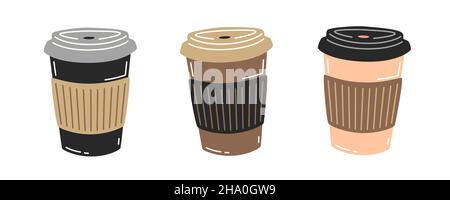 Three paper cups of coffee. Vector flat illustration Stock Vector