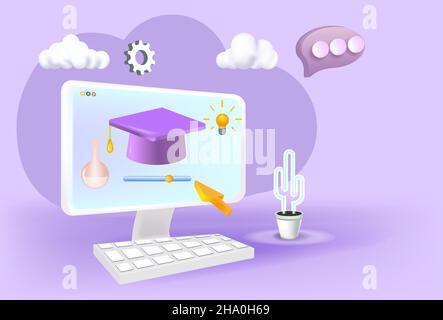 3D Web Illustrations. Online video. Distance training, streaming, webinar, conference videos. Stock Vector