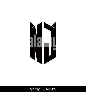 NJ Logo monogram with shield shape designs template vector icon modern Stock Vector