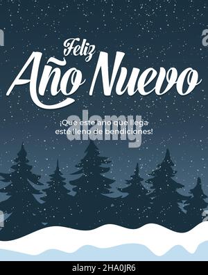 Spanish New Year Greeting Card With "Happy New Year" and "May this coming year be full of blessings" Message Stock Vector