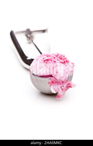 melt, frozen, scoop, spoon, ice, cold, preparation, red, kitchen, serving, ice cream, device, ice cream spoon, metal, shadow, shapes, round, pink, det