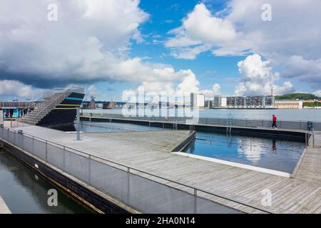 Aalborg: fjord Limfjord, Havnebad outdoor pool, in Aalborg, Jylland, Jutland, Denmark Stock Photo