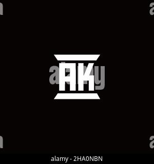 AK logo initial letter monogram with pillar shape design template isolated in black background Stock Vector