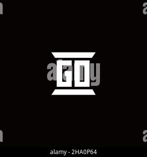 GO logo initial letter monogram with pillar shape design template isolated in black background Stock Vector