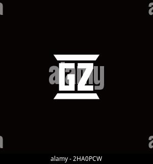 GZ logo initial letter monogram with pillar shape design template isolated in black background Stock Vector