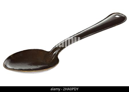 vintage enamel spoon isolated on white background Stock Photo