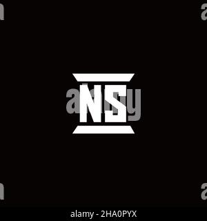 NS logo initial letter monogram with pillar shape design template isolated in black background Stock Vector
