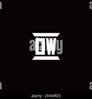 OW logo initial letter monogram with pillar shape design template isolated in black background Stock Vector