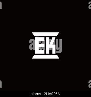 EK logo initial letter monogram with pillar shape design template isolated in black background Stock Vector