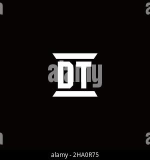 DT logo initial letter monogram with pillar shape design template isolated in black background Stock Vector