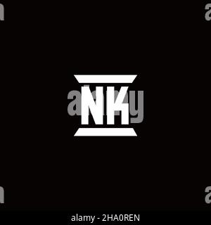 NK logo initial letter monogram with pillar shape design template isolated in black background Stock Vector